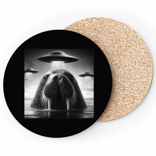 Walrus Sea lion Funny Graphic Selfie with UFOs Wei Coasters