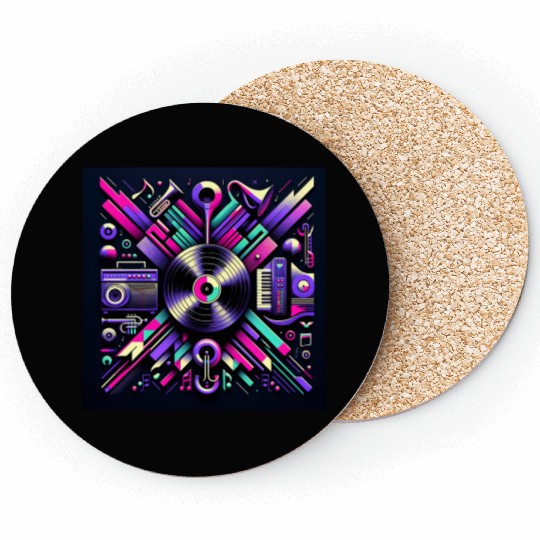 Neon Groove Vinyl Symphony Coasters