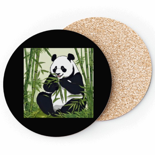 Chill Panda Eating Bamboo Cute Relaxed Design Coasters