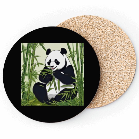 Chill Panda Eating Bamboo Cute Relaxed Design Coasters