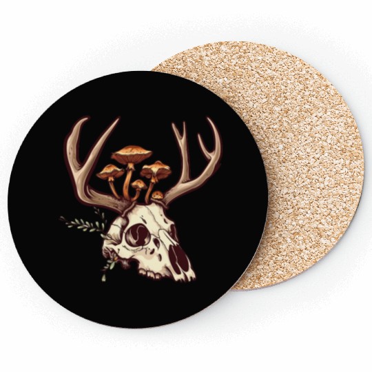 Skull Mushrooms Natural Motif Coasters
