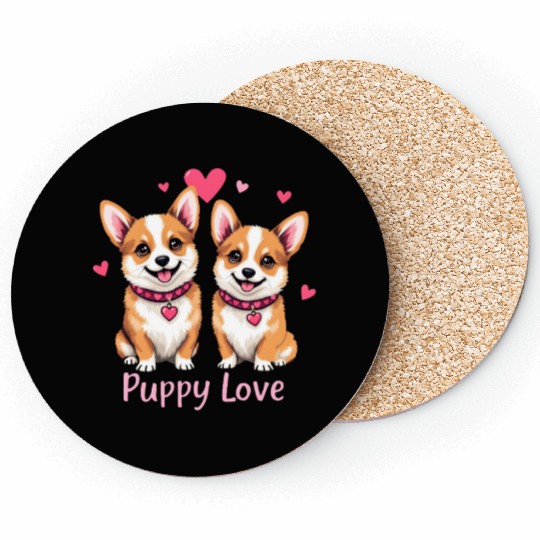 Valentines Day - Puppy Love Corgi dog Coasters
