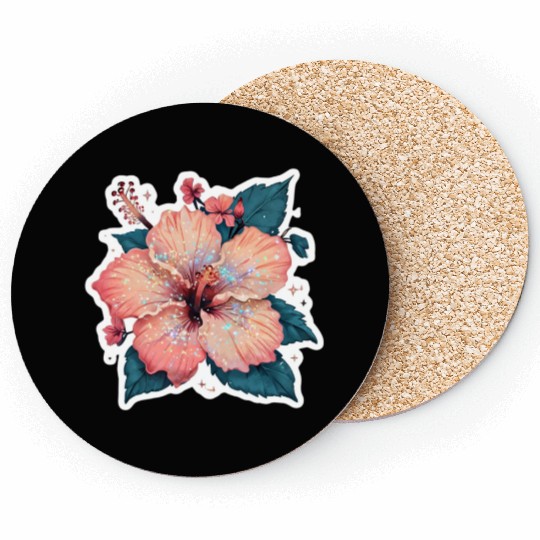 Vibrant Hibiscus Flower with Sparkling Effects Coasters