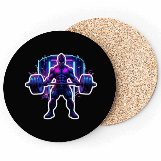 Cyberpunk Gym Warrior – Neon Powerlifting Coasters