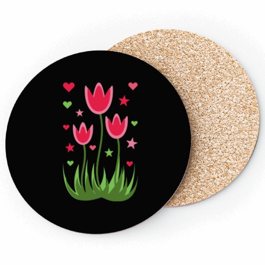 Flowers With Hearts And Stars Coasters