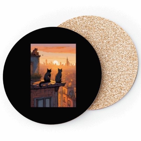 Cat painting red black cat Coasters