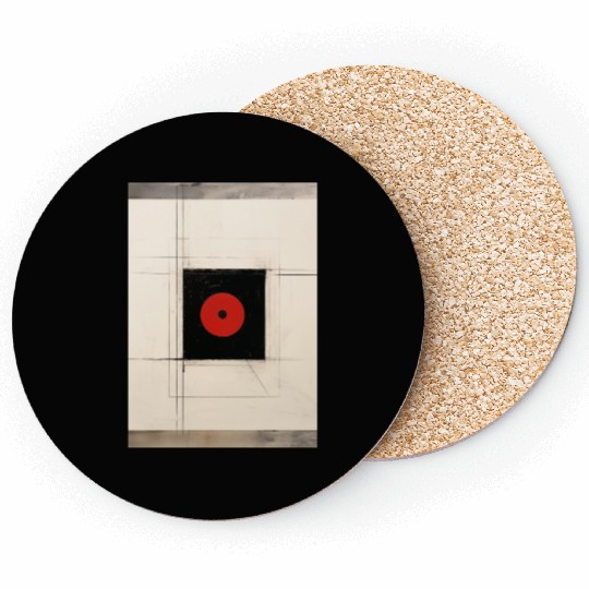 Red circle in a black square. Modern art Coasters