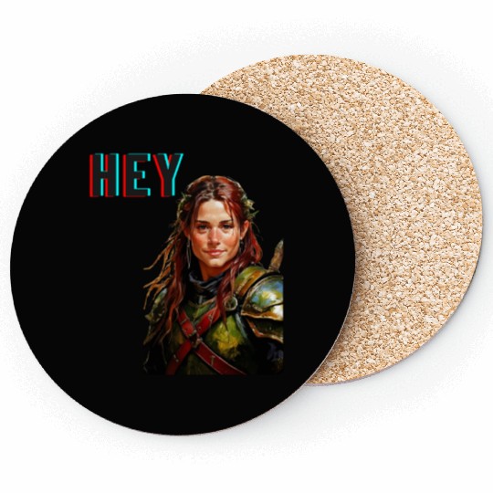 Fantasy Warrior Girl Art – Bold RPG Design Coasters