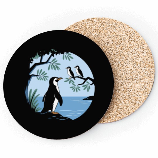 Birdwatching Penguins Nature Scene Coasters