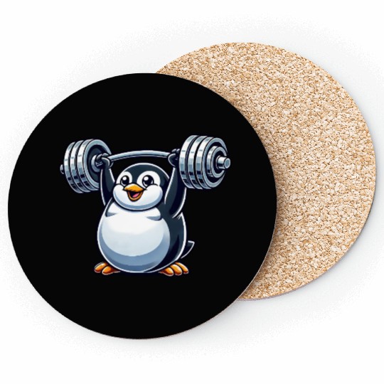 Penguin Barbell Workout Funny Cute Fitness Coasters