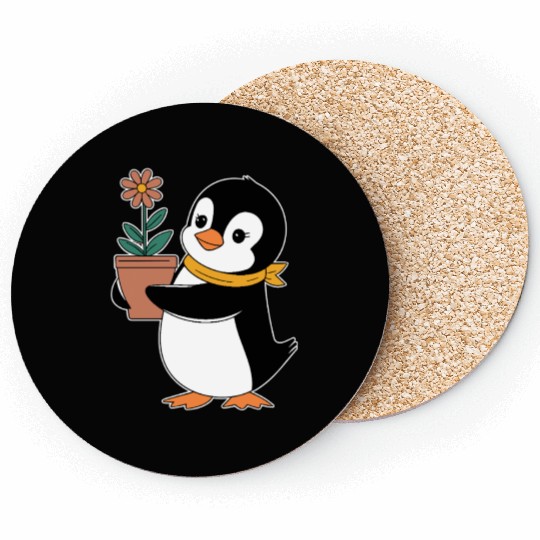 Gardening Gardener Penguin with Flower Pot Coasters