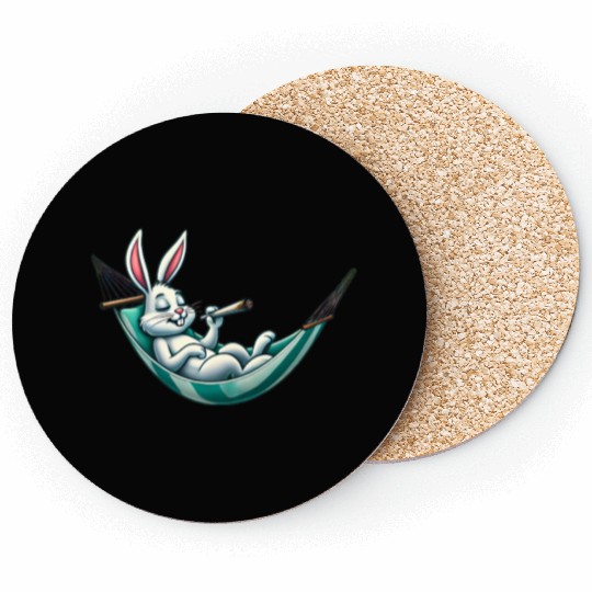 Relaxed Bunny: Hammock Life Coasters
