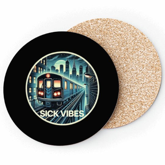 Retro Futuristic Subway Train - Neon Cyberpunk Cit Coasters