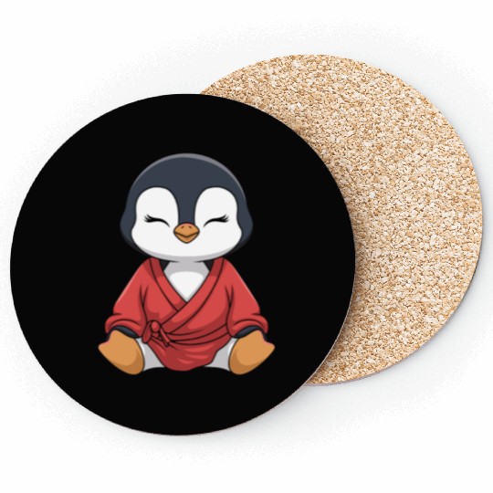 Zen Penguin Meditation in Kimono Attire Coasters
