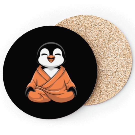 Meditating Penguin in Zen Robe Serenity Coasters