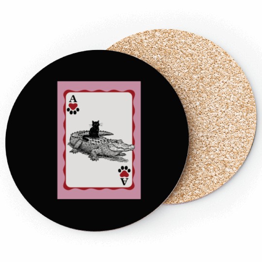 Black Cat Riding Alligator - Florida Retro Animal Coasters