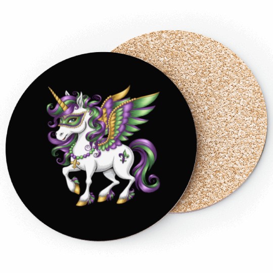 Happy Mardi Gras Unicorn Mask New Orleans Girls Coasters