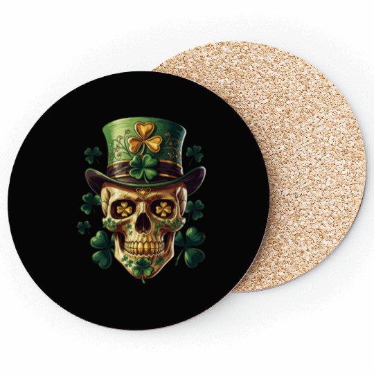 St Patricks Day Sugar Skull Shamrock Irish Mexican Coasters