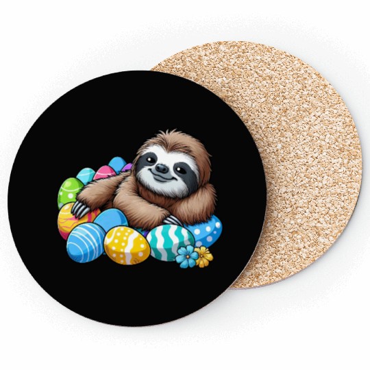 Cute Sloth Easter Egg Cartoon Chilling Coasters
