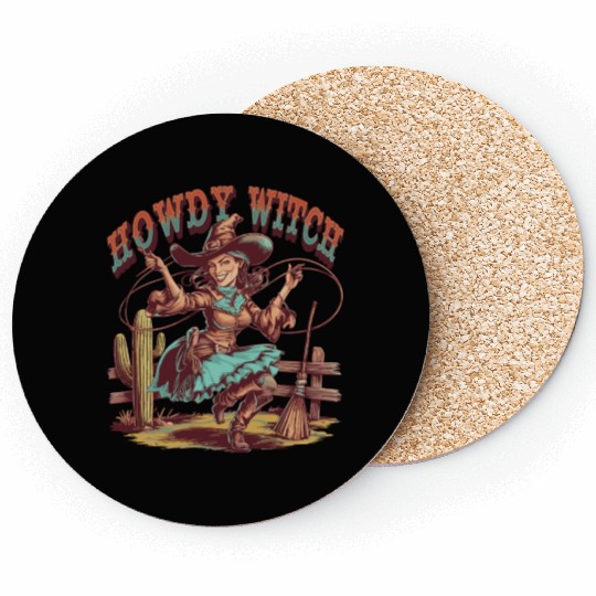 Howdy Witch Cowgirl Lasso Design Coasters