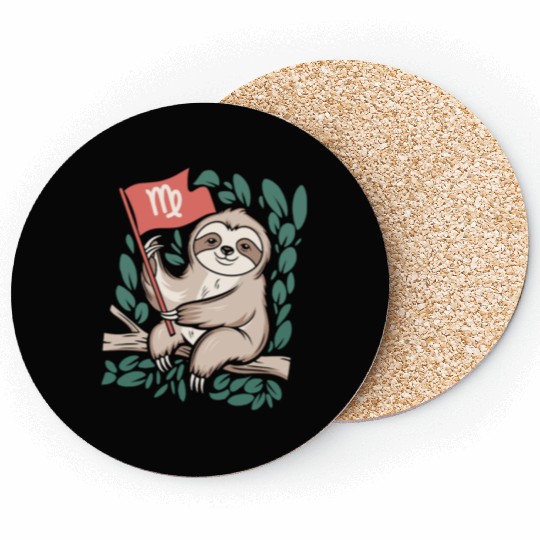 Charming Virgo Zodiac Sloth Embracing the Stars Coasters