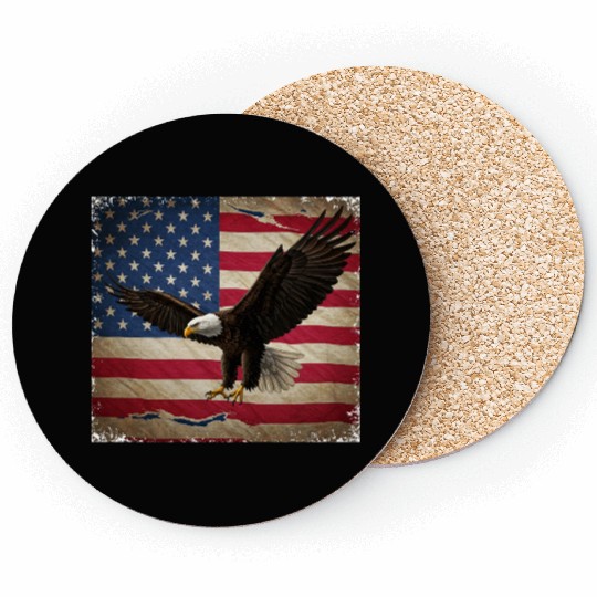 Stylized Eagle with USA Flag Background Coasters