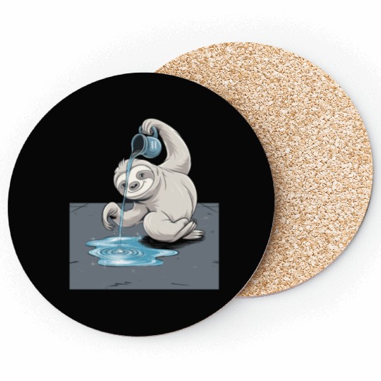 Aquarius Zodiac Sloth Pouring Water with Charm Coasters