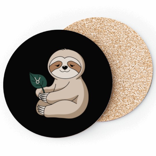Taurus Zodiac Sloth Holding Leaf Coasters