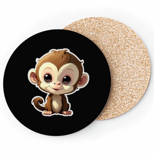 Monkey Chibi-Style Sticker Coasters