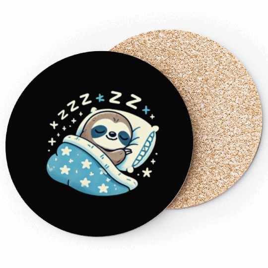 Sloth Sleeping In Bed At Night Time Coasters