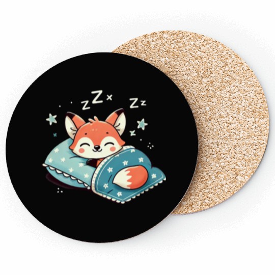 Fox Sleeping In Bed At Night Time Coasters