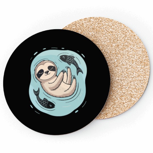 Pisces Zodiac Sloth Relaxing with Fish Dreams Coasters