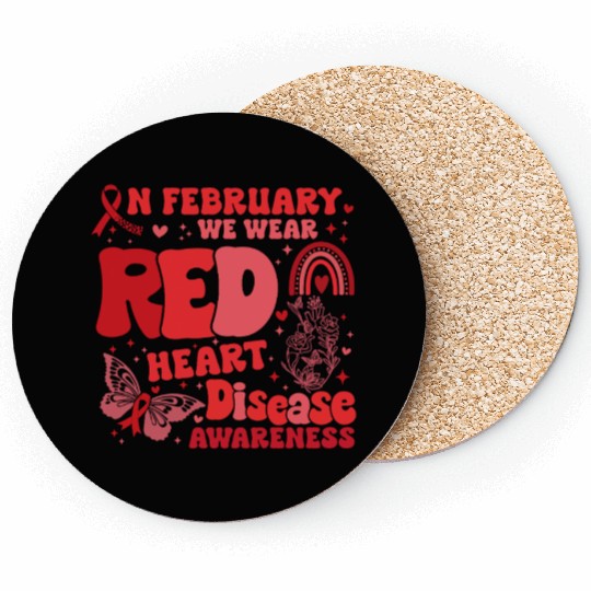 In February We Wear Red Rainbow CHD Awareness Coasters