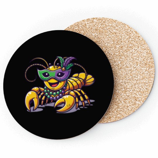 Mardi Gras Crawfish Beads Mask Fun Coasters