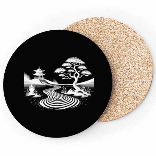 Meditative Balance Japanese Temple Garden Coasters