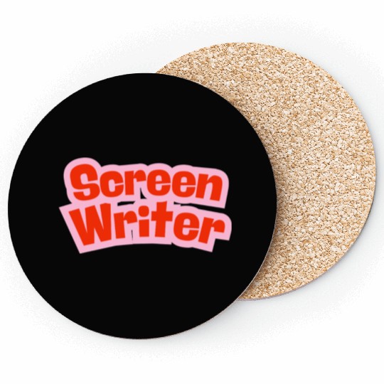 Screen Writer Red Text with Pink Border Coasters