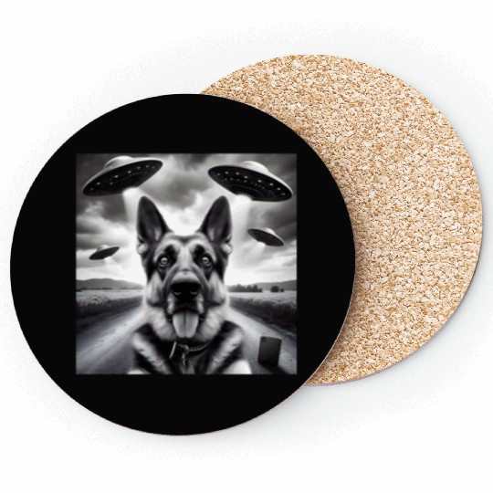 German shepherd Gsp Funny Graphic Selfie UFOs Weir Coasters