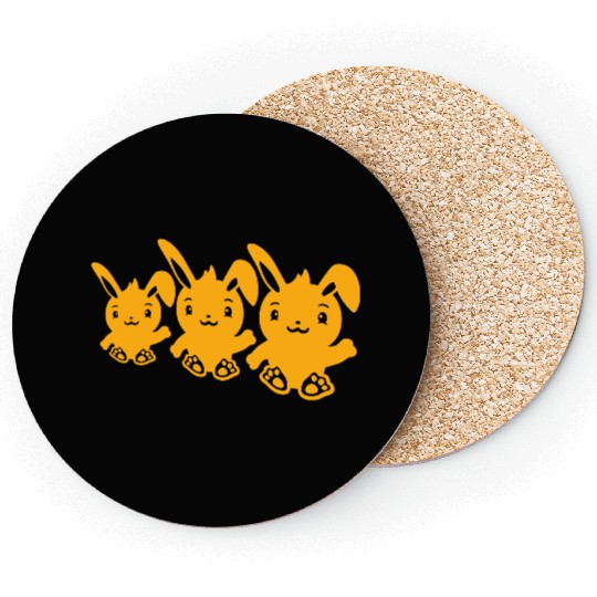 3 Rabbits Three Friends Team Crew Waving Sitting Coasters