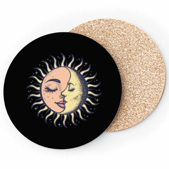 Boho Sun Moon Spirituality Sun Face Coasters