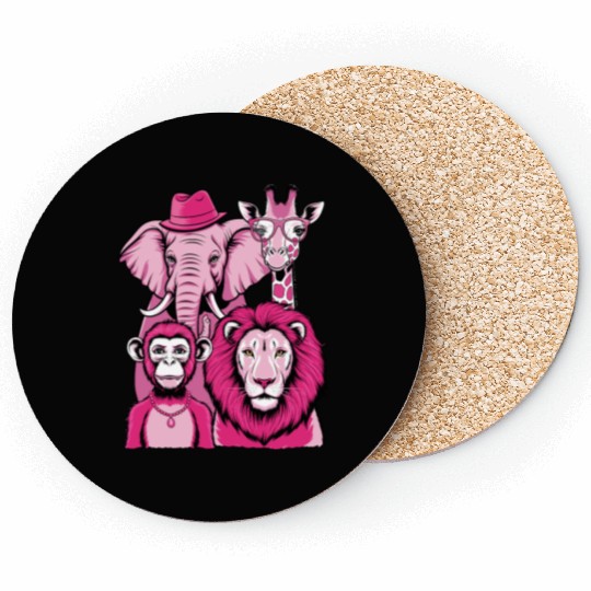 Elephant Monkey Lion Giraffe Cool Crew Pink Vibes Coasters
