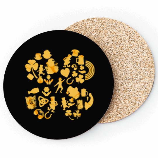 Gold 4-Leaf Clover Collage graphic Design Coasters