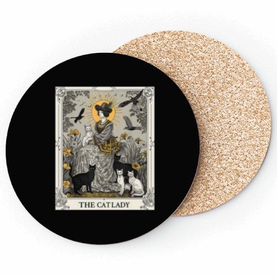 The Cat Lady Tarot Card Vintage Gothic Cat Mom Coasters
