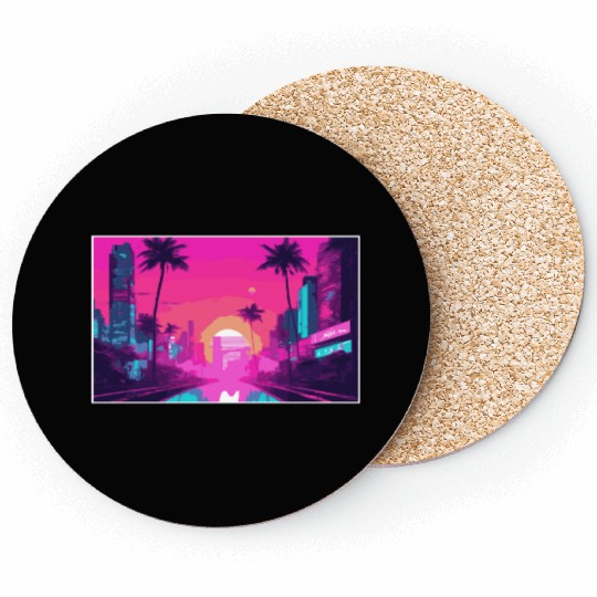 Neon Paradise Vaporwave Sunset Vibes Coasters