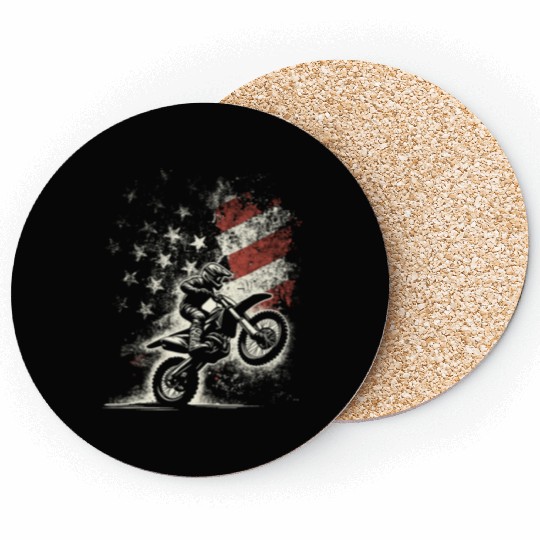 Vintage Patriotic Dirt Bike Motocross USA American Coasters