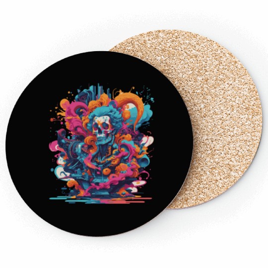Risograph Skull Art - Colorful Coasters