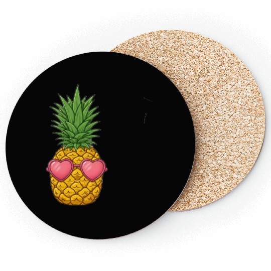 A cute pineapple with heart-shaped sunglasses. Coasters