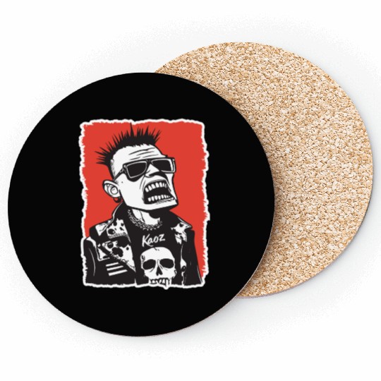 Screaming Punk Rocker with Skull Coasters