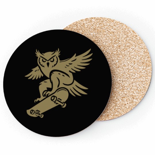 Snow Owl Skateboard Silhouette Minimalist Style Coasters