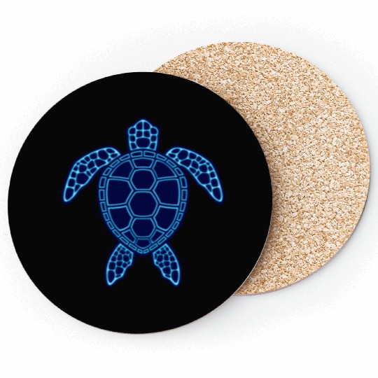 Blue Neon Lava Sea Turtle Design Coasters