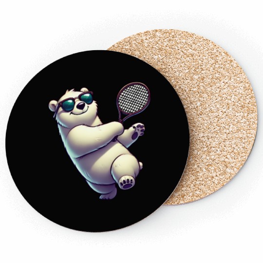 Polar Bear Tennis Player Arctic Cartoon Coasters